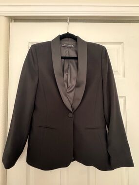 Zara Black Satin Lapel Blazer Jacket